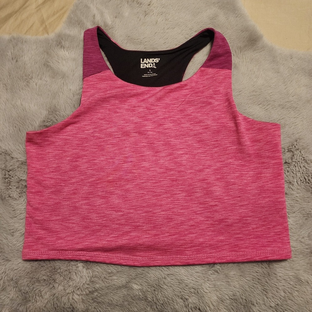 Lands' End Space Dye Racerback Active Crop Tank Top Pink Purple Large L 10-12